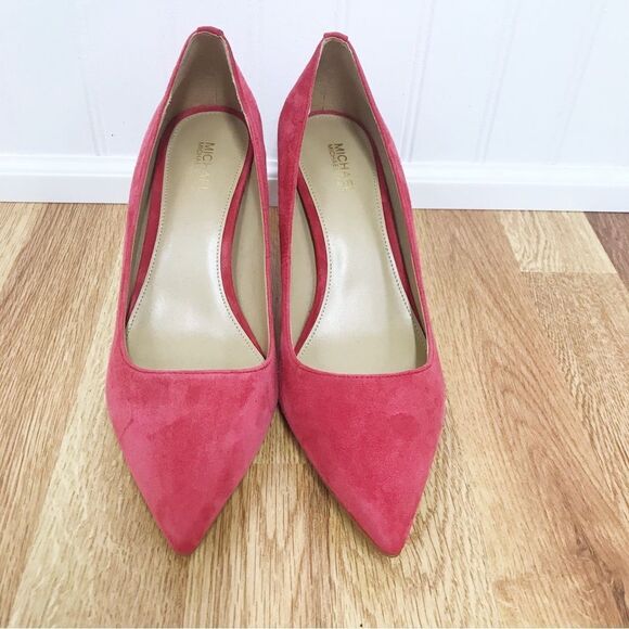 MICHAEL KORS Dorothy Flex Suede Pump Heel Pointed Toe Red Leather Size 7.5 New - Picture 3 of 13